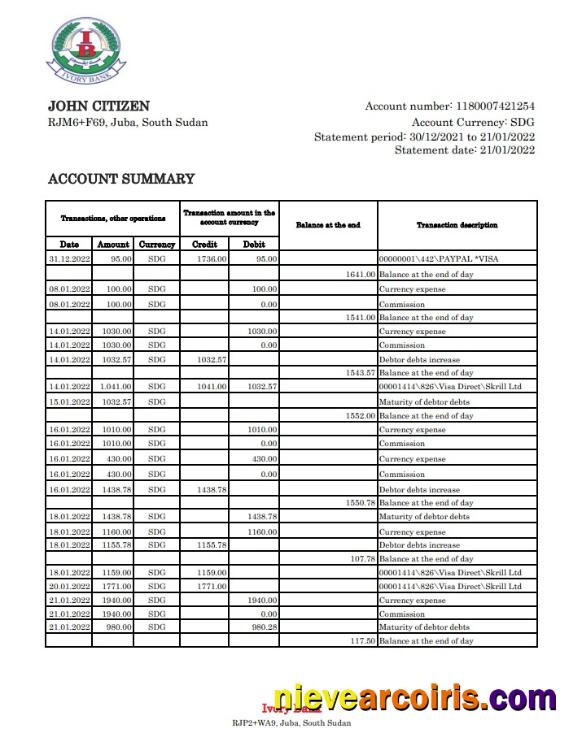 South Sudan Ivory Bank statement xls